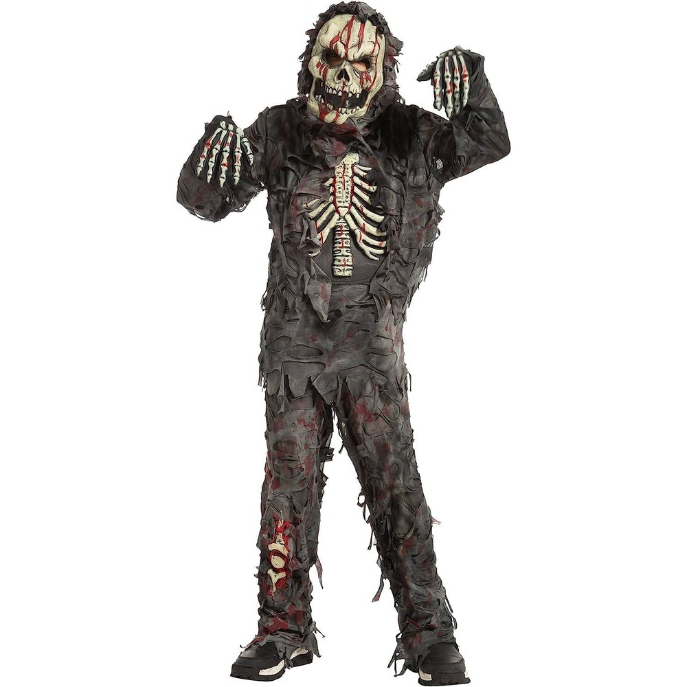 Boys Bloody Swamp Zombie Halloween Costume Youth‎ M Mask/Hood Top Pants Gloves